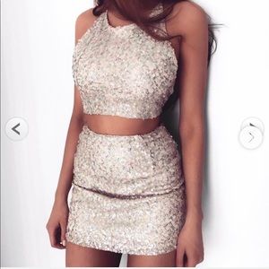 Skirt Set Strappy Lace Up Back Embellished Sequin Matching Set Motel Rocks NWT